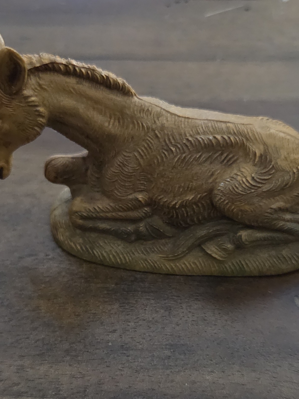 Bronze-Tone Reclining Donkey. Nativity Figurine - Christmas
